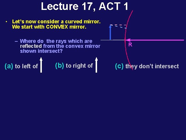 Lecture 17, ACT 1 • Let’s now consider a curved mirror. We start with