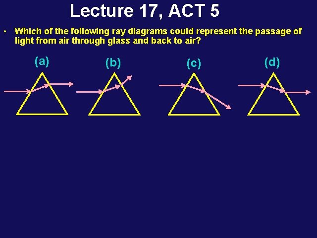 Lecture 17, ACT 5 • Which of the following ray diagrams could represent the