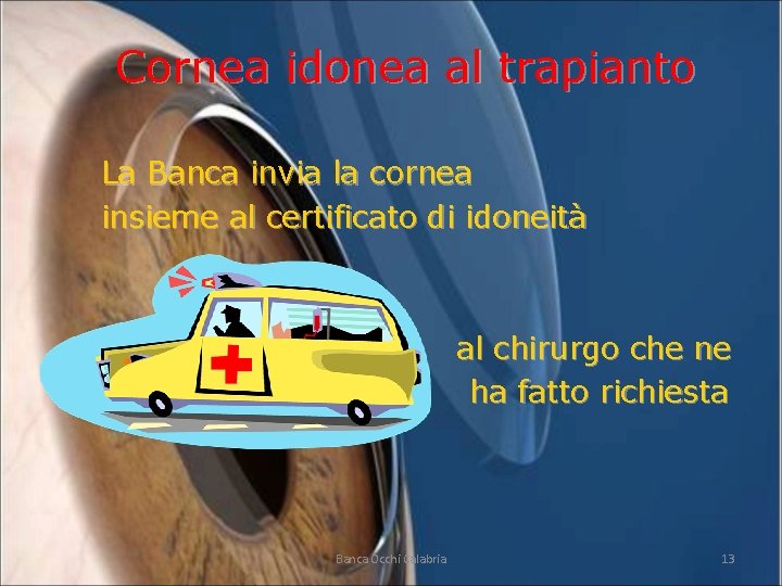 Cornea idonea al trapianto La Banca invia la cornea insieme al certificato di idoneità