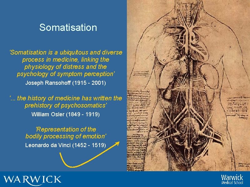 Somatisation 'Somatisation is a ubiquitous and diverse process in medicine, linking the physiology of