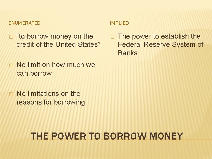 ENUMERATED � “to borrow money on the credit of the United States” � No