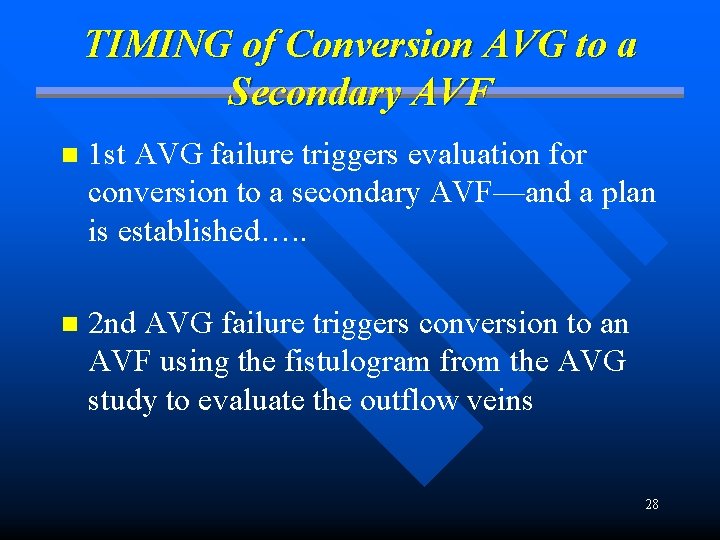 TIMING of Conversion AVG to a Secondary AVF n 1 st AVG failure triggers