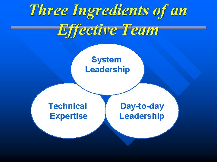 Three Ingredients of an Effective Team System Leadership Technical Expertise Day-to-day Leadership 