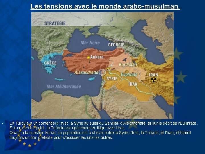 Les tensions avec le monde arabo-musulman. • La Turquie a un contentieux avec la