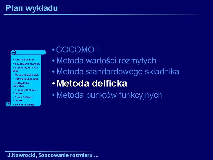 Plan wykładu • Kontrola jakości • Szacowanie rozmiaru i • Standardy serii ISO 9000