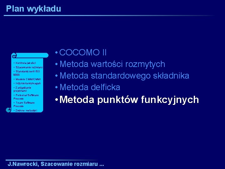 Plan wykładu • Kontrola jakości • Szacowanie rozmiaru i • Standardy serii ISO 9000