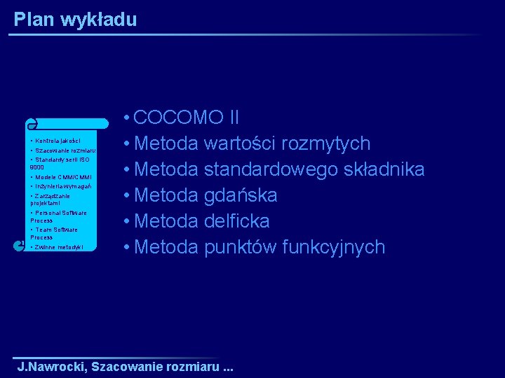 Plan wykładu • Kontrola jakości • Szacowanie rozmiaru i • Standardy serii ISO 9000