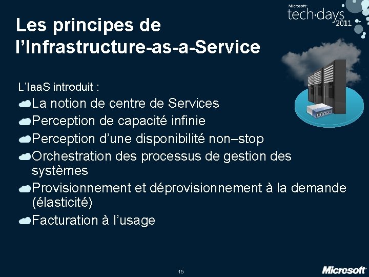 Les principes de l’Infrastructure-as-a-Service L’Iaa. S introduit : La notion de centre de Services