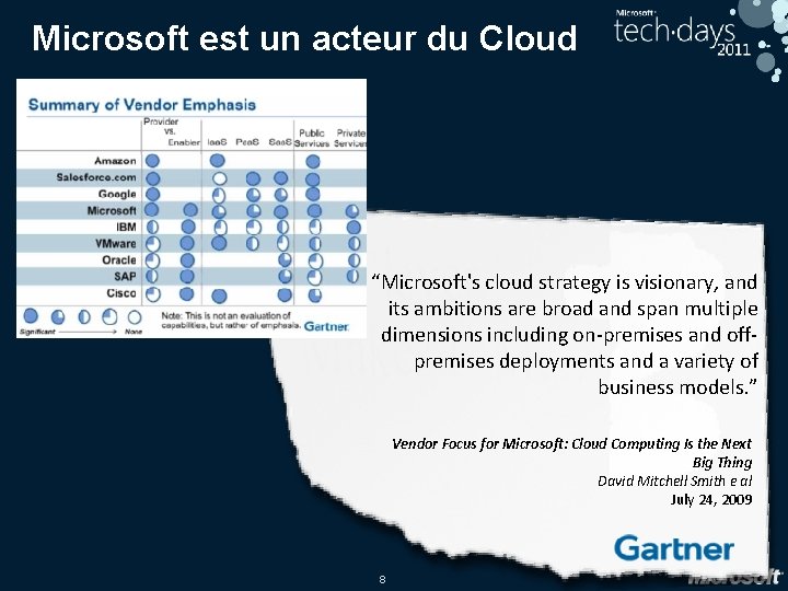 Microsoft est un acteur du Cloud “Microsoft's cloud strategy is visionary, and its ambitions