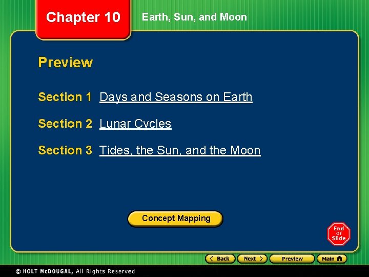 Chapter 10 Earth, Sun, and Moon Preview Section 1 Days and Seasons on Earth Chapter 10 Earth, Sun, and Moon Preview Section 1 Days and Seasons on Earth