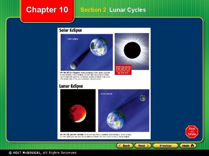 Chapter 10 Section 2 Lunar Cycles Chapter 10 Section 2 Lunar Cycles