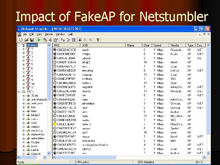 Impact of Fake. AP for Netstumbler 