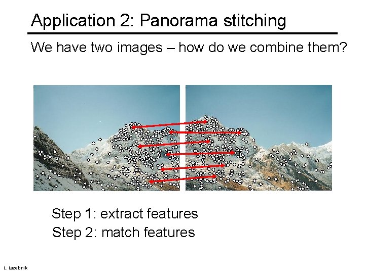 Application 2: Panorama stitching We have two images – how do we combine them?