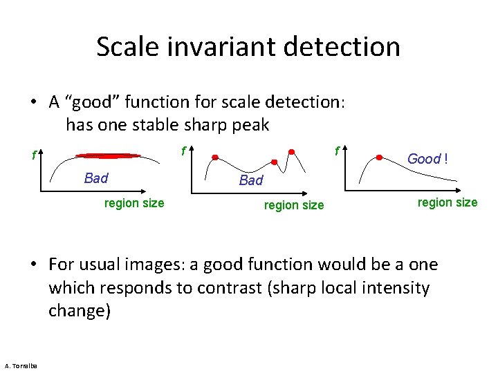 Scale invariant detection • A “good” function for scale detection: has one stable sharp