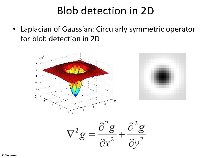Blob detection in 2 D • Laplacian of Gaussian: Circularly symmetric operator for blob