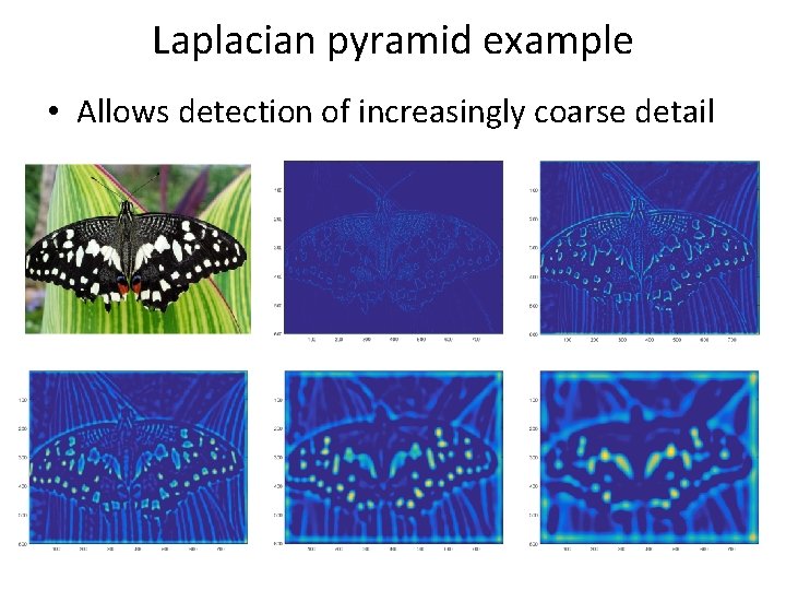 Laplacian pyramid example • Allows detection of increasingly coarse detail 
