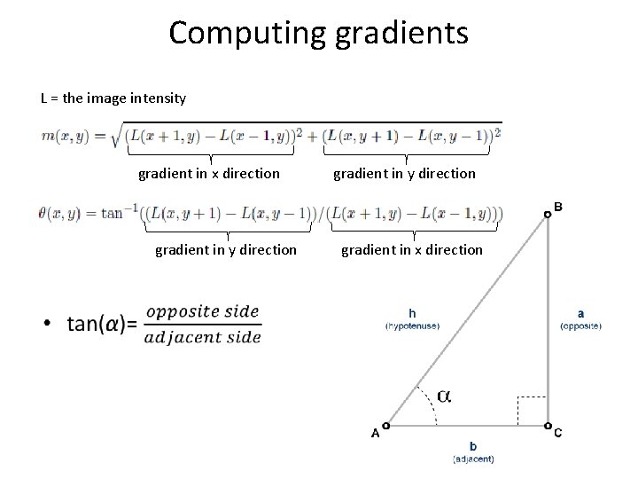 Computing gradients L = the image intensity gradient in x direction gradient in y