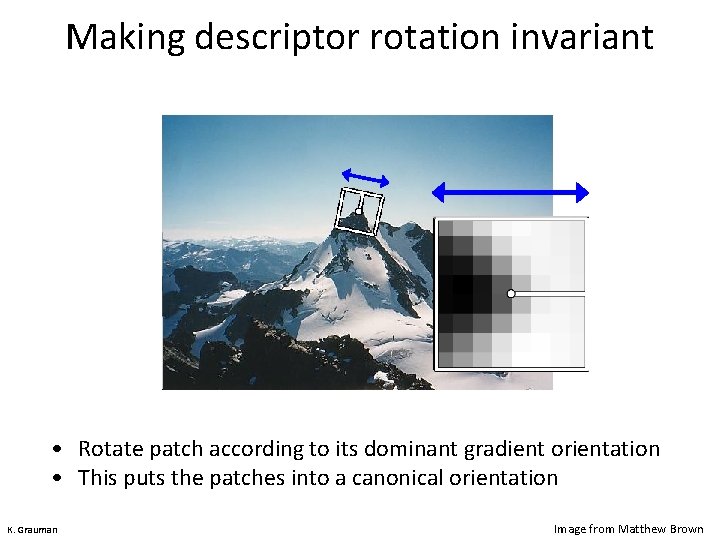 Making descriptor rotation invariant CSE 576: Computer Vision • Rotate patch according to its