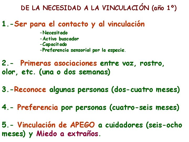 DE LA NECESIDAD A LA VINCULACIÓN (año 1º) 1. -Ser para el contacto y