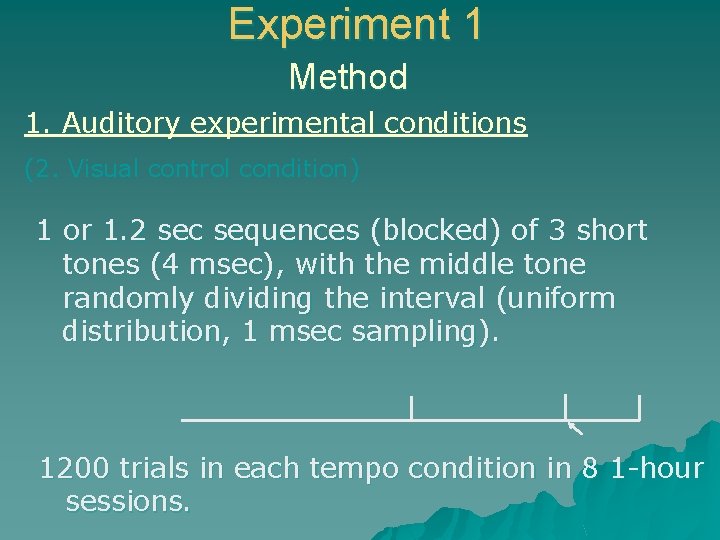 Experiment 1 Method 1. Auditory experimental conditions (2. Visual control condition) 1 or 1. Experiment 1 Method 1. Auditory experimental conditions (2. Visual control condition) 1 or 1.