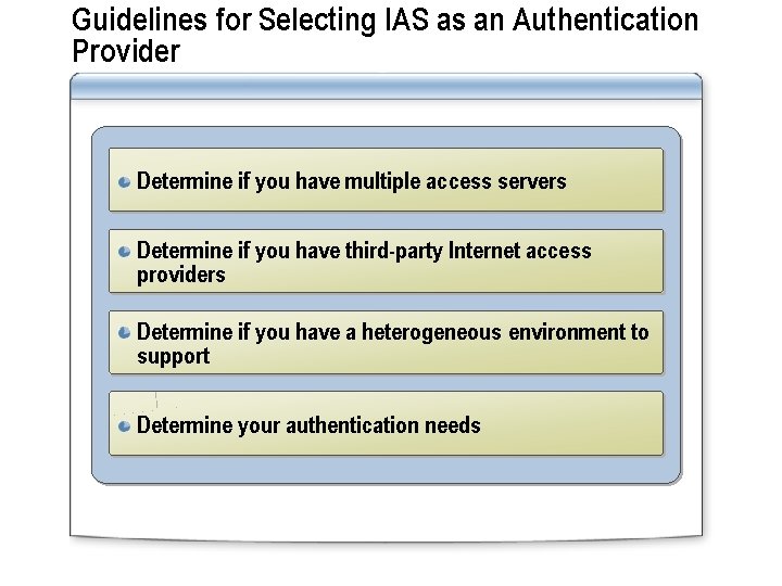 Guidelines for Selecting IAS as an Authentication Provider Determine if you have multiple access