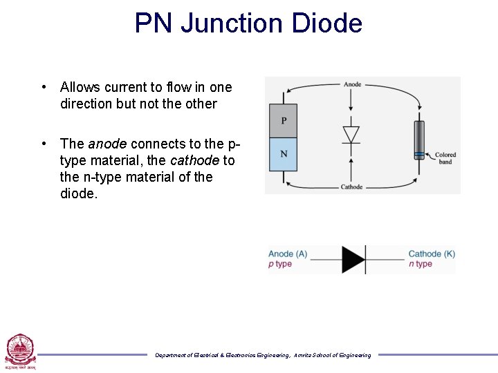 PN Junction Diode • Allows current to flow in one direction but not the