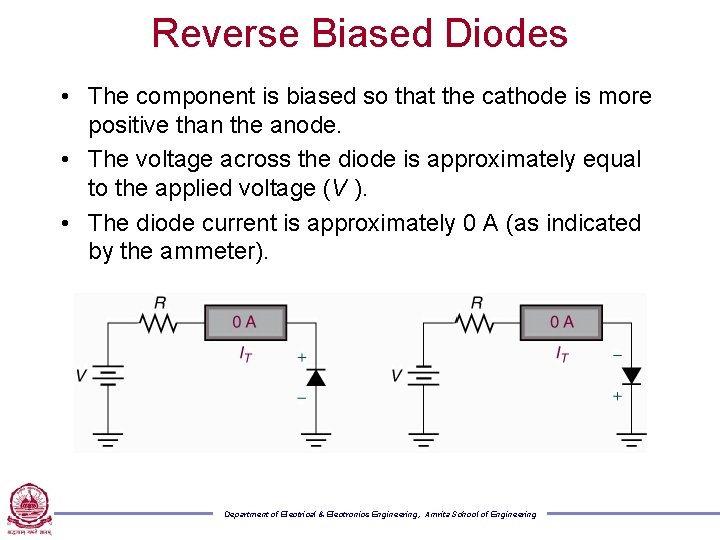 Reverse Biased Diodes • The component is biased so that the cathode is more