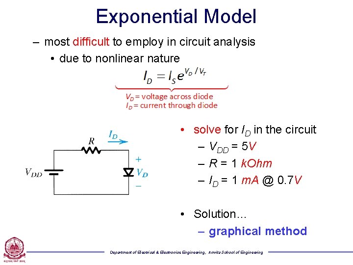 Exponential Model – most difficult to employ in circuit analysis • due to nonlinear