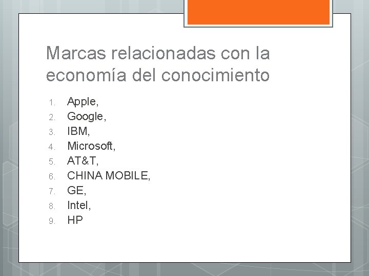 Marcas relacionadas con la economía del conocimiento 1. 2. 3. 4. 5. 6. 7.