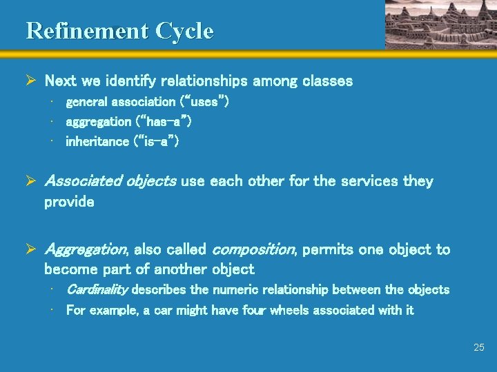 Refinement Cycle Ø Next we identify relationships among classes • general association (“uses”) •