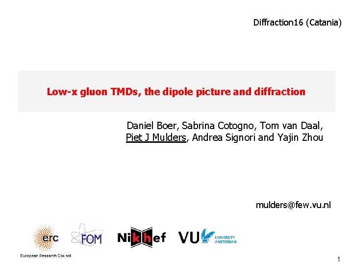 Diffraction 16 (Catania) Low-x gluon TMDs, the dipole picture and diffraction Daniel Boer, Sabrina