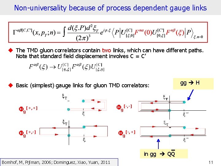 Non-universality because of process dependent gauge links u The TMD gluon correlators contain two