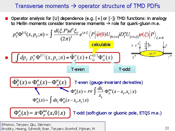 Transverse moments operator structure of TMD PDFs Operator analysis for [U] dependence (e. g.
