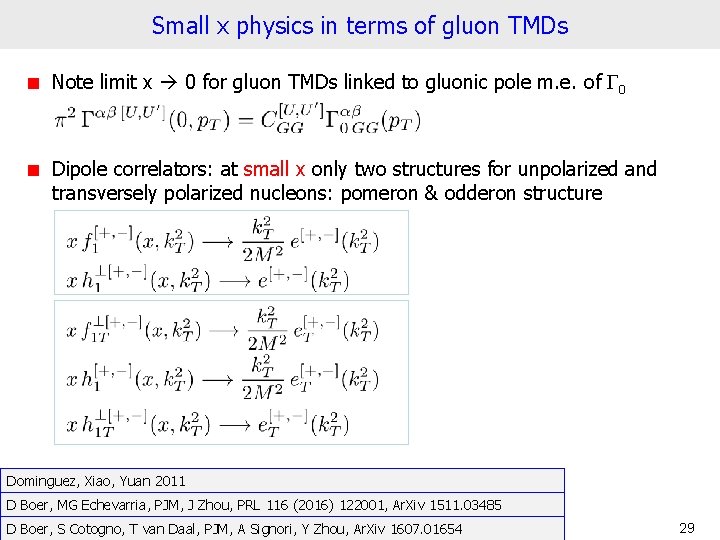 Small x physics in terms of gluon TMDs Note limit x 0 for gluon