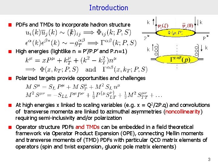 Introduction PDFs and TMDs to incorporate hadron structure k High energies (lightlike n =