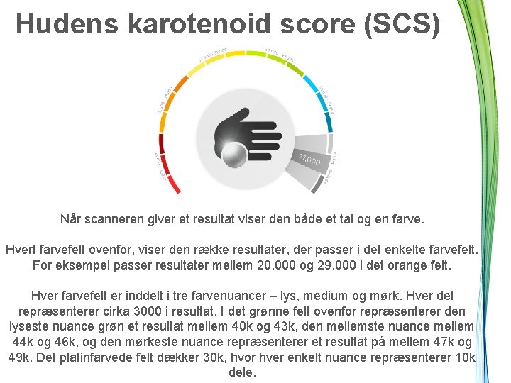 Hudens karotenoid score (SCS) Når scanneren giver et resultat viser den både et tal
