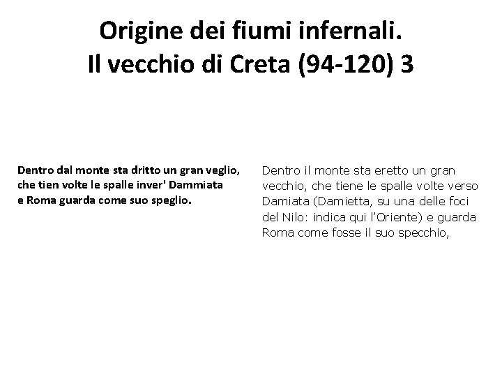 Origine dei fiumi infernali. Il vecchio di Creta (94 -120) 3 Dentro dal monte Origine dei fiumi infernali. Il vecchio di Creta (94 -120) 3 Dentro dal monte