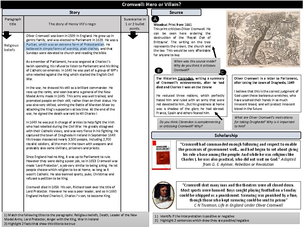 Cromwell: Hero or Villain? Story Paragraph title Religious beliefs The story of Henry VIII’s