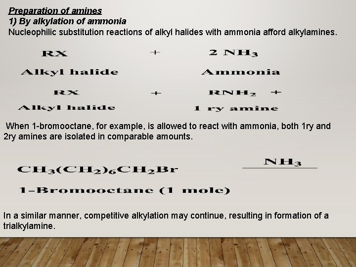 Preparation of amines 1) By alkylation of ammonia Nucleophilic substitution reactions of alkyl halides