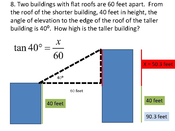 8. Two buildings with flat roofs are 60 feet apart. From the roof of