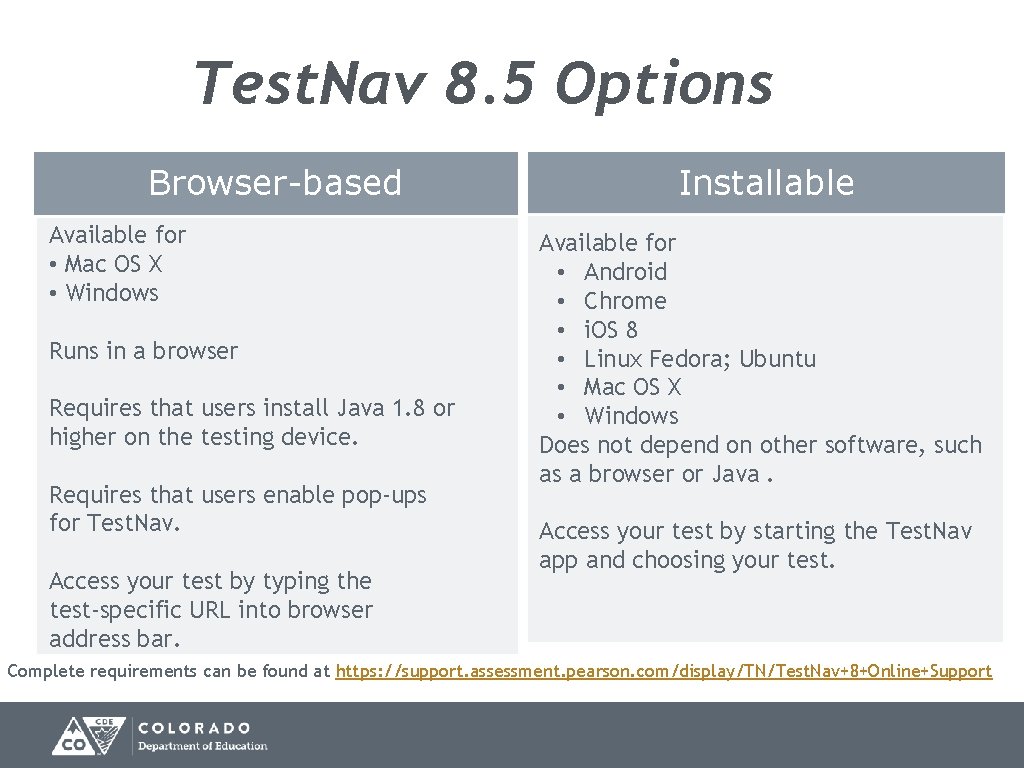 Test. Nav 8. 5 Options Browser-based Available for • Mac OS X • Windows