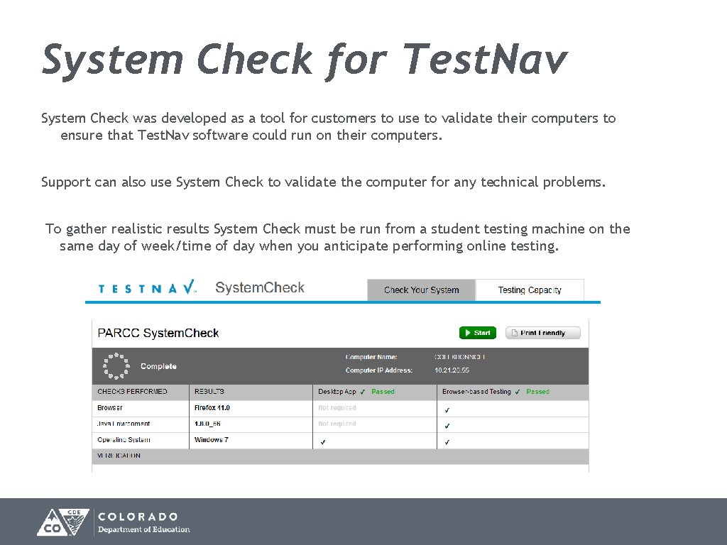 System Check for Test. Nav System Check was developed as a tool for customers