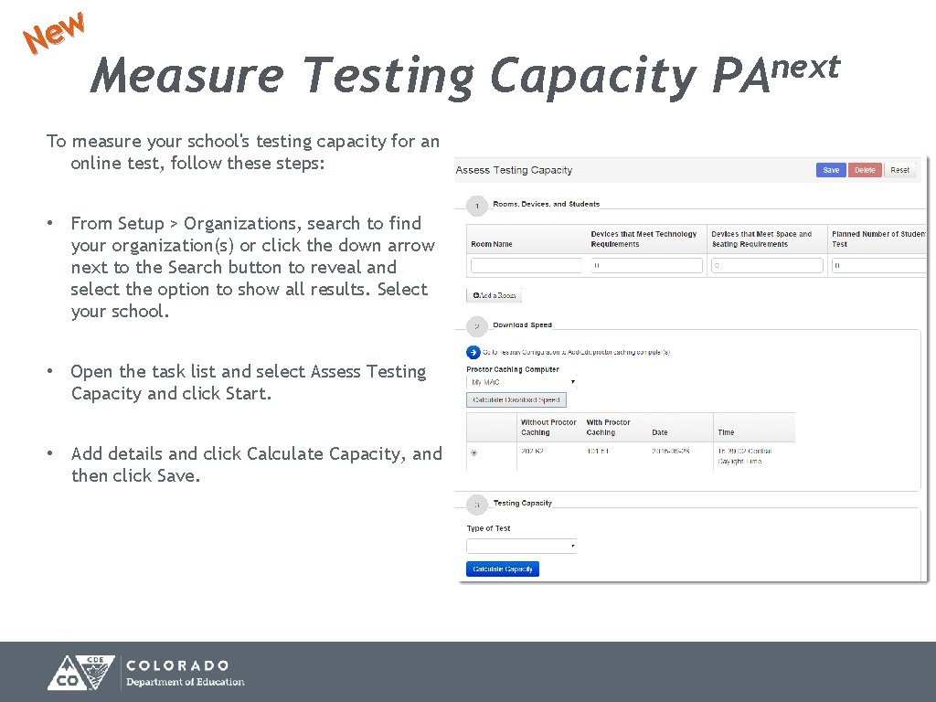 w e N Measure Testing Capacity To measure your school's testing capacity for an