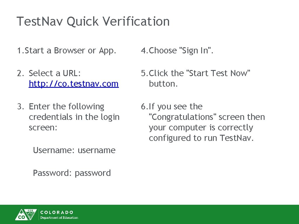 Test. Nav Quick Verification 1. Start a Browser or App. 4. Choose "Sign In".