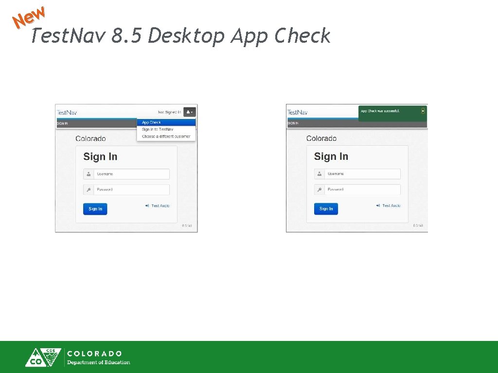w e N Test. Nav 8. 5 Desktop App Check 