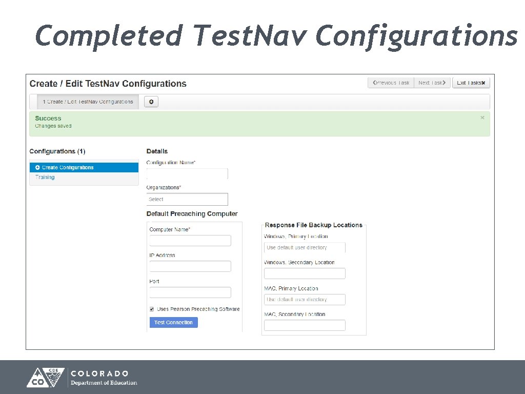 Completed Test. Nav Configurations 73 