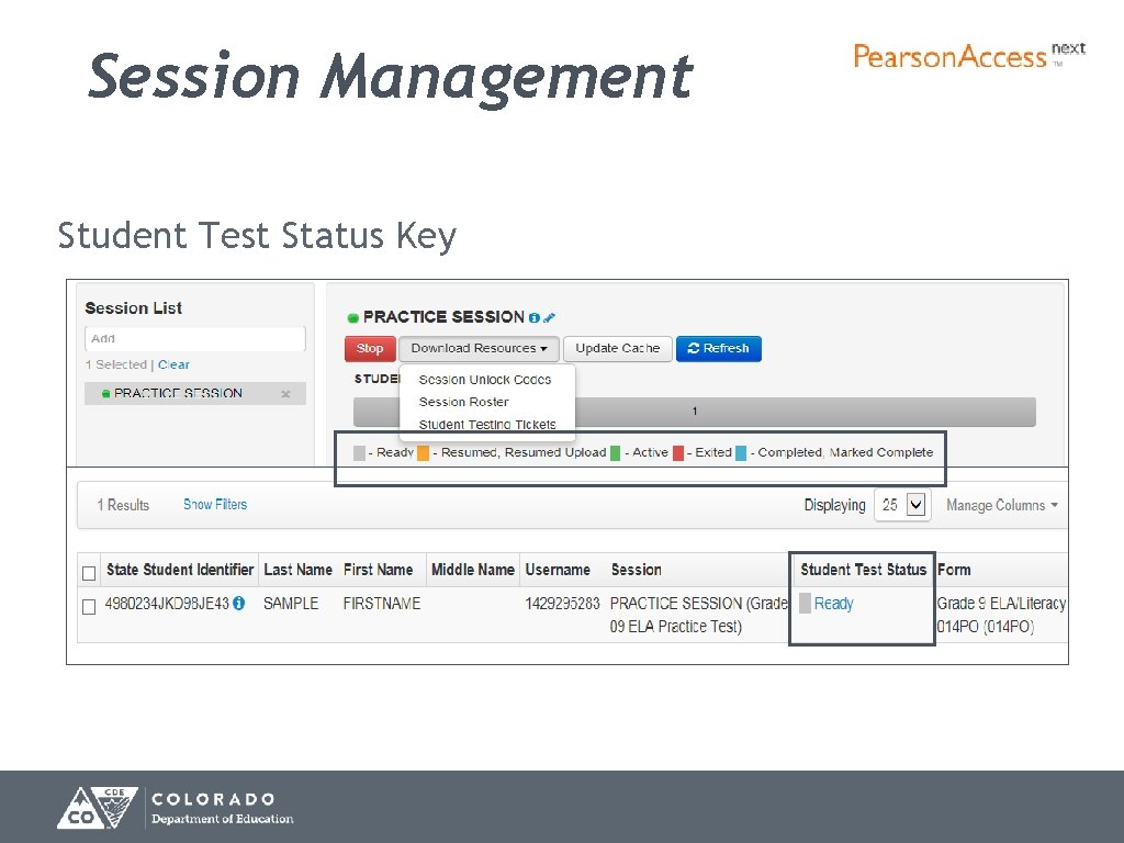 Session Management Student Test Status Key 88 