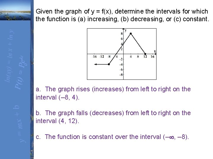 Given the graph of y = f(x), determine the intervals for which the function