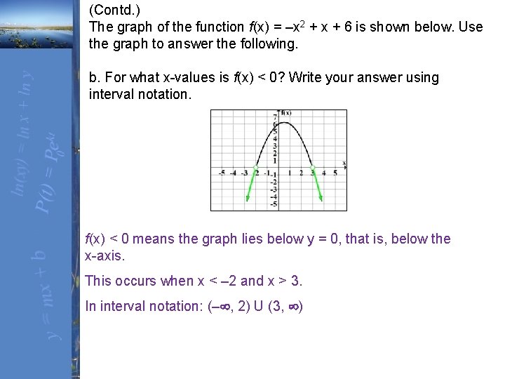 (Contd. ) The graph of the function f(x) = –x 2 + x +