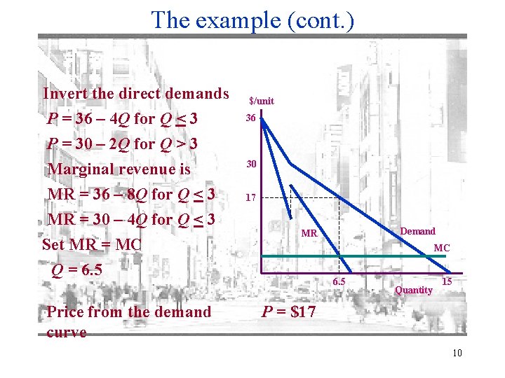 The example (cont. ) Invert the direct demands P = 36 – 4 Q